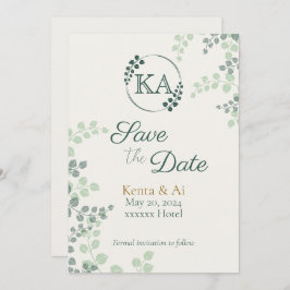 Greenery e Monograma Casado Salvar o Cartão de Dat