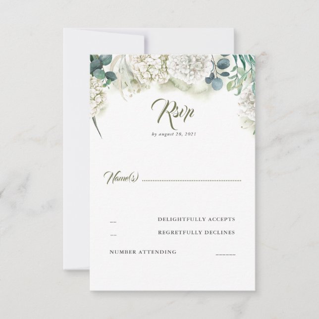 Greenery e White Hydrangea Wedding RSVP (Frente)