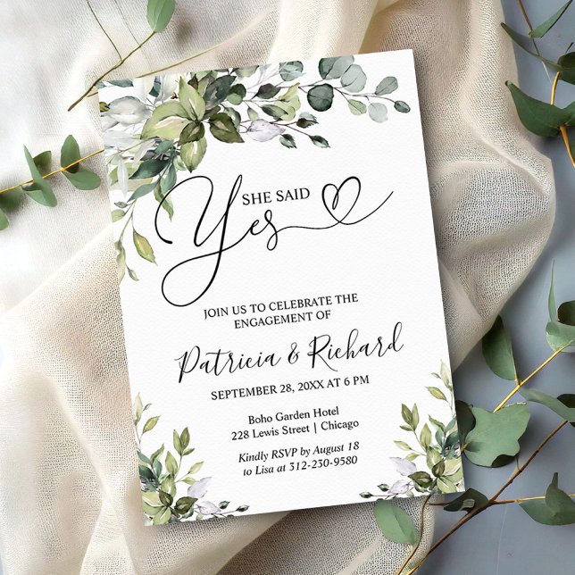 Greenery Ela Disse Sim Convite Festa de noivado (Criador carregado)