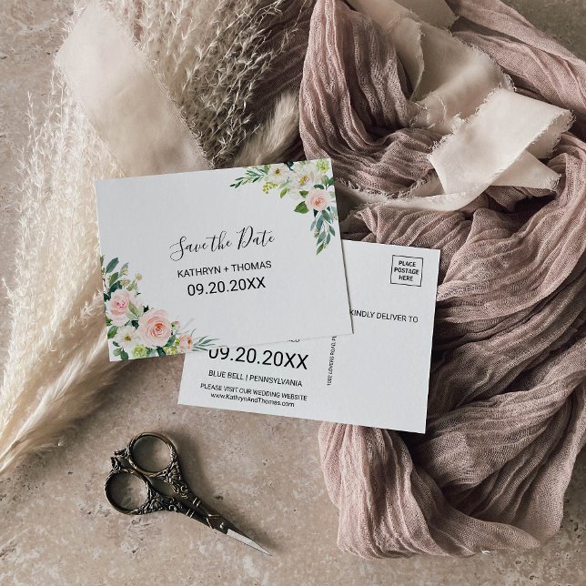 Greenery Elegant Floral Salve o Cartão de Data (Criador carregado)