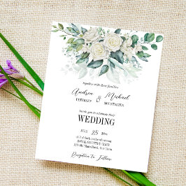 Greenery eucalipto rosas brancas convite para o ca