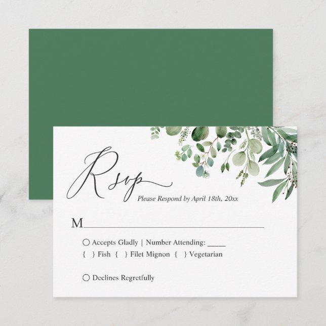 Greenery Eucalyptus deixa cartão RSVP de Casamento (Frente/Verso)