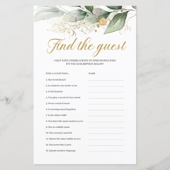 Greenery eucalyptus gold boho encontra o jogo de h (Frente)