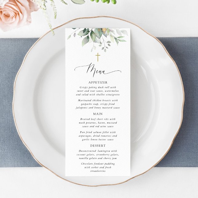 Greenery, Eucalyptus Leaves, Boho, Baptism Menu (Criador carregado)