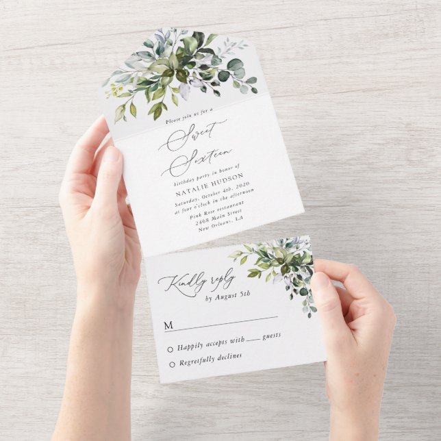Greenery, Eucalyptus Leaves, Boho, Sweet 16 (Aba destacável)