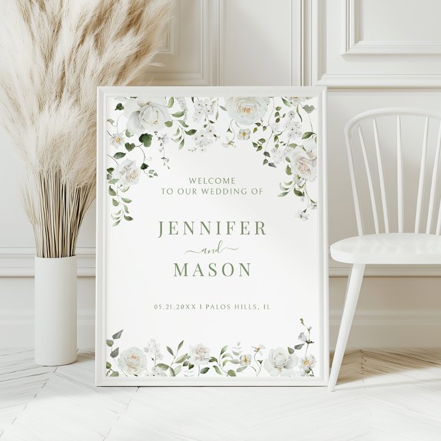 Greenery Eucalyptus Wedding Welcome Sign Poster (Criador carregado)