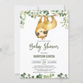 Greenery Floral Cute Sloth Convite para Chá de fra