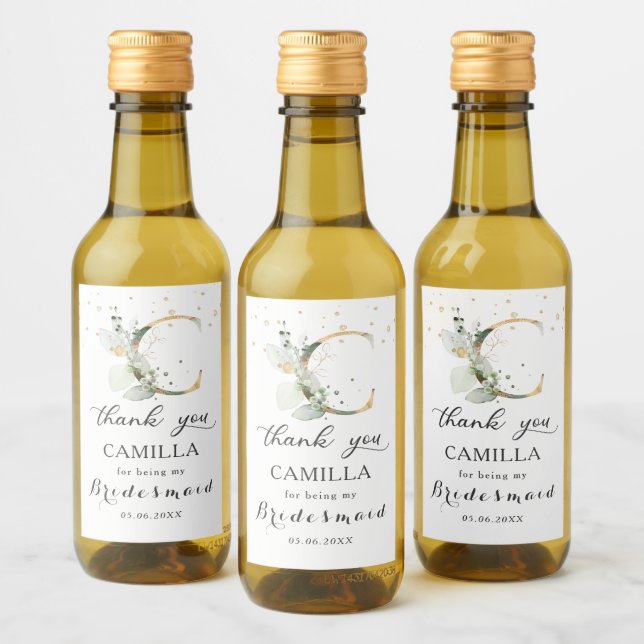 Greenery Foliage Bridesmaid - Letra C Obrigado (Garrafas)