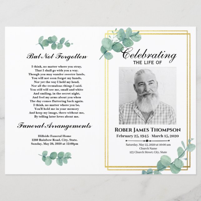 Greenery Funeral Memorial Order Of Service Program (Frente)