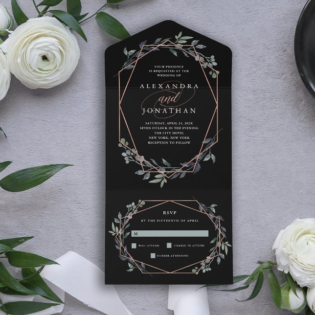 Greenery Geo Black | Casamento Dourado Rosa (Criador carregado)