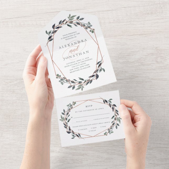 Greenery Geo | Rosa Dourado Casamento e Escolha da (Aba destacável)