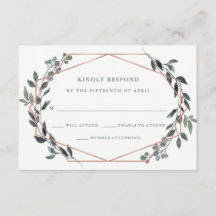 Greenery Geo | RSVP de Casamento Dourado Rosa