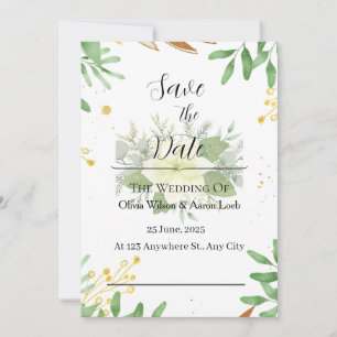 Greenery Gold Foil Elegante Convite para Casamento