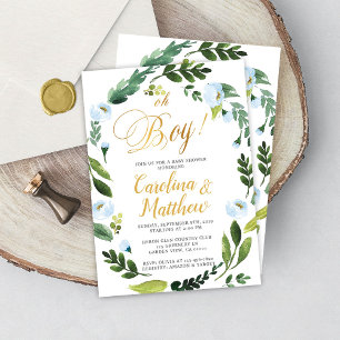 Greenery Oh Boy Chá de fraldas Convite Dourado