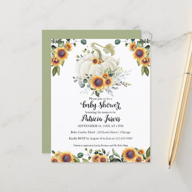 Greenery Pumpkin Budget Chá de fraldas Convite (Frente/Verso In Situ)