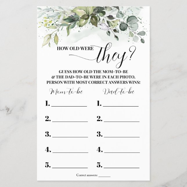 Greenery Quantos anos eles tinham no cartão de Chá (Frente)