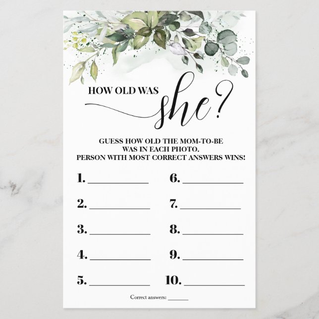 Greenery Quantos anos tinha o Cartão de Jogo de Ch (Frente)