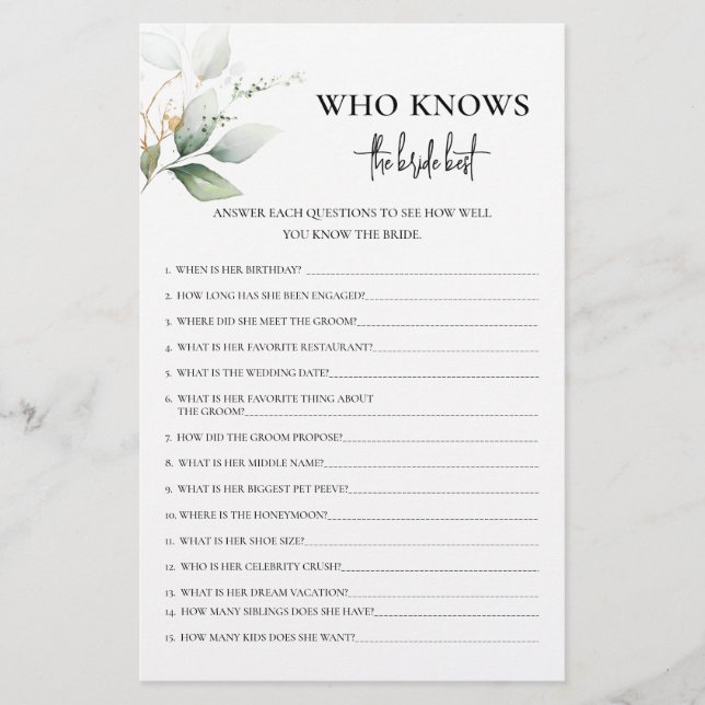 Greenery que conhece o melhor jogo da noiva (Frente)