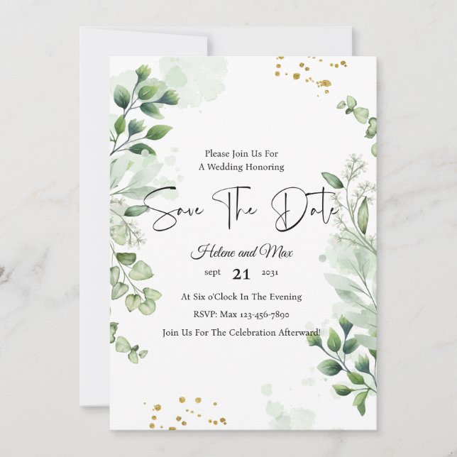 Greenery Romântico Foto Salvar O Convite De Data (Frente)