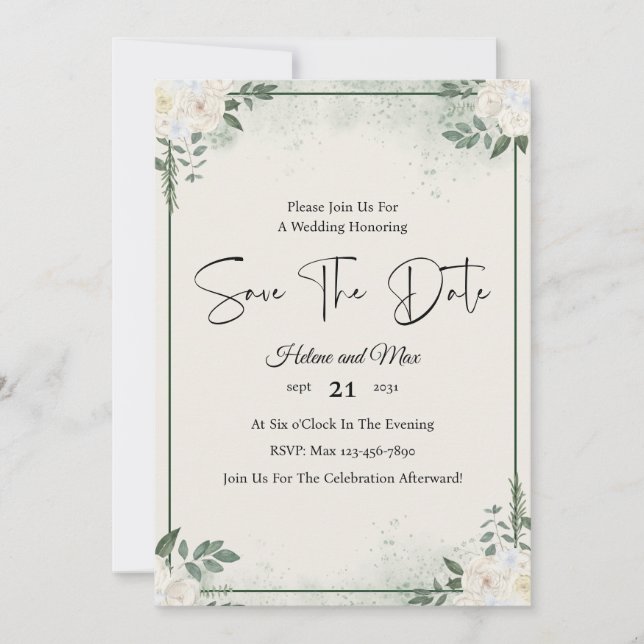 Greenery Romântico Foto Salvar O Convite De Data (Frente)