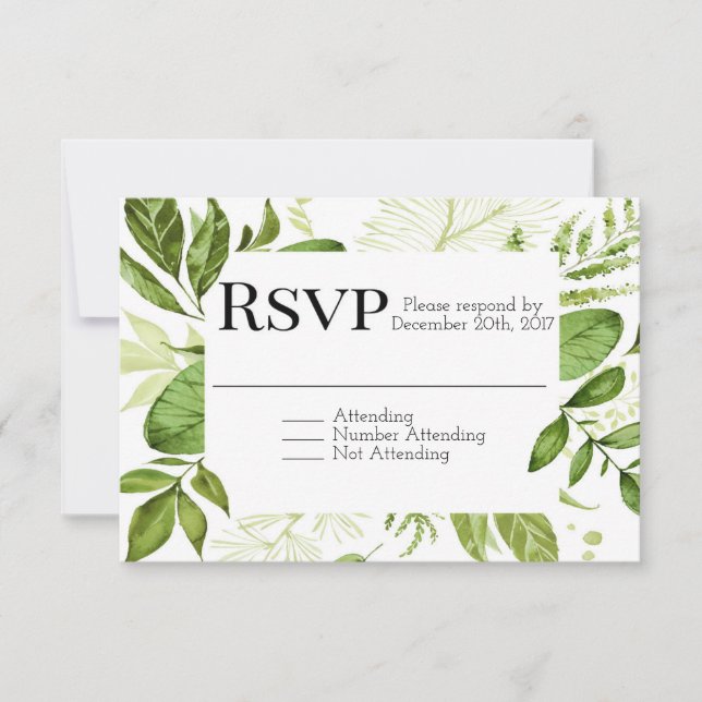 Greenery RSVP, Leaf RSVP, RSVP de Casamentos, RSVP (Frente)