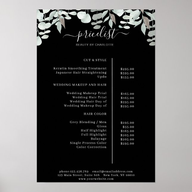 Greenery Salon Price List Poster (Frente)