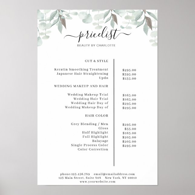 Greenery Salon Price List Poster (Frente)
