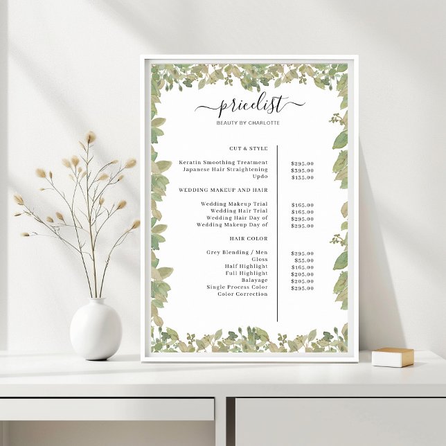 Greenery Salon Price List Poster (Criador carregado)