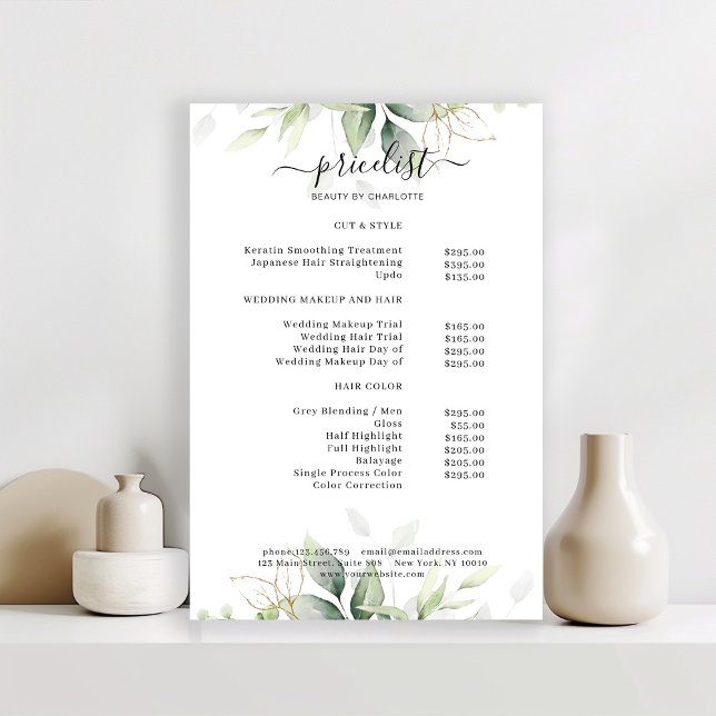 Greenery Salon Price List Poster (Criador carregado)