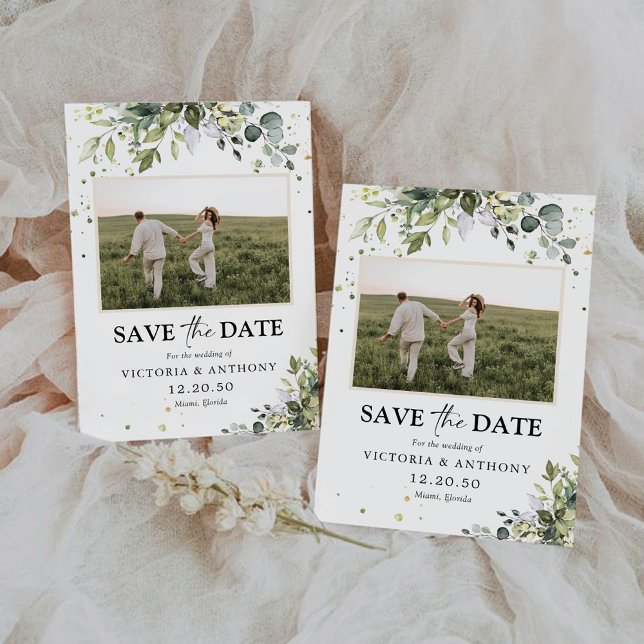 Greenery Salve a Data com o Cartão com fotos (Criador carregado)