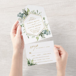Greenery Watercolor Hexagon Dourado