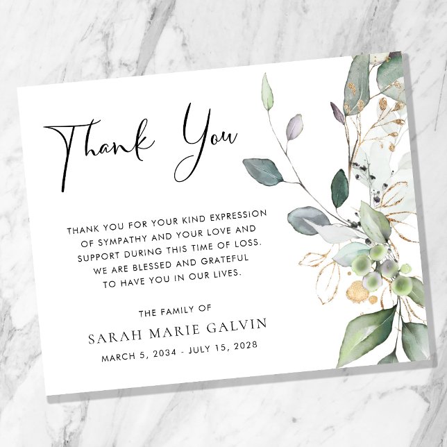 Greenery Watercolor Memorial Funeral Obrigado (Criador carregado)