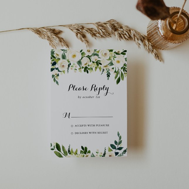 Greenery White Autumn Floral Calliografia RSVP (Criador carregado)