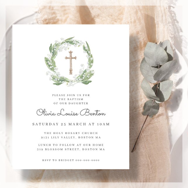 Greenery White Floral Baptism Convite Orçamental (Criador carregado)
