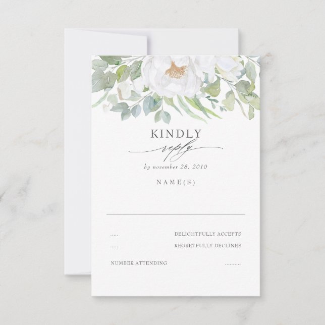 Greenery White Floral Wedding RSVP (Frente)