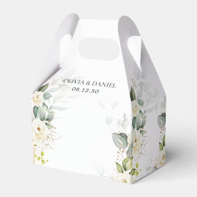 Greenery White Roses Caixa de Favor do Casamento (Frente)