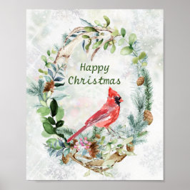 Greenery Winter Foliage, Cardinal Bird Poster