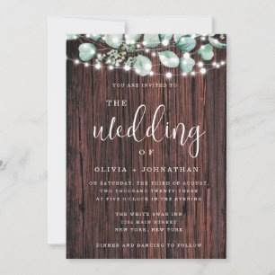 Greenery Wood String Luzes de Casamento Convite