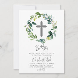 Greenery Wreath Baptism Convite