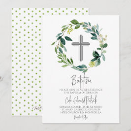 Greenery Wreath Baptism Convite
