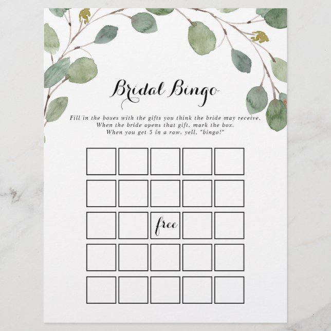 Greeneryptus Foliage Bridal Bingo Game (Frente)