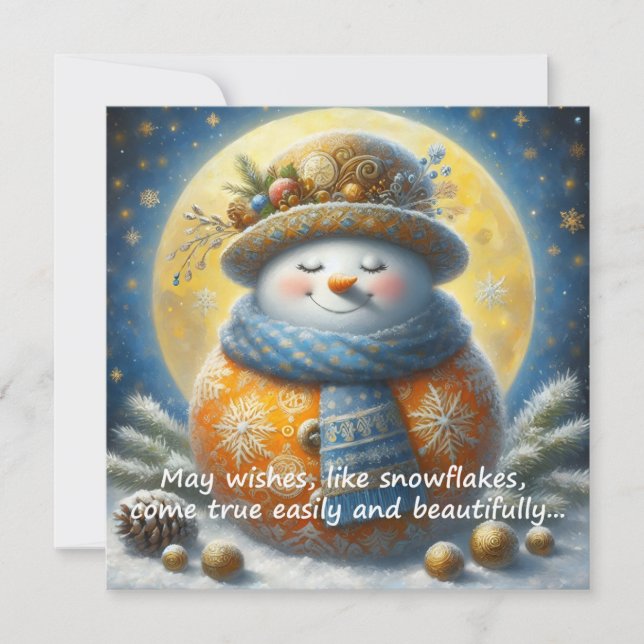 Greeting card with a cute snowman (Frente)
