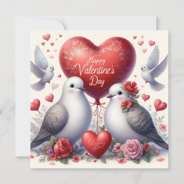 Greeting card with doves in love (Frente)