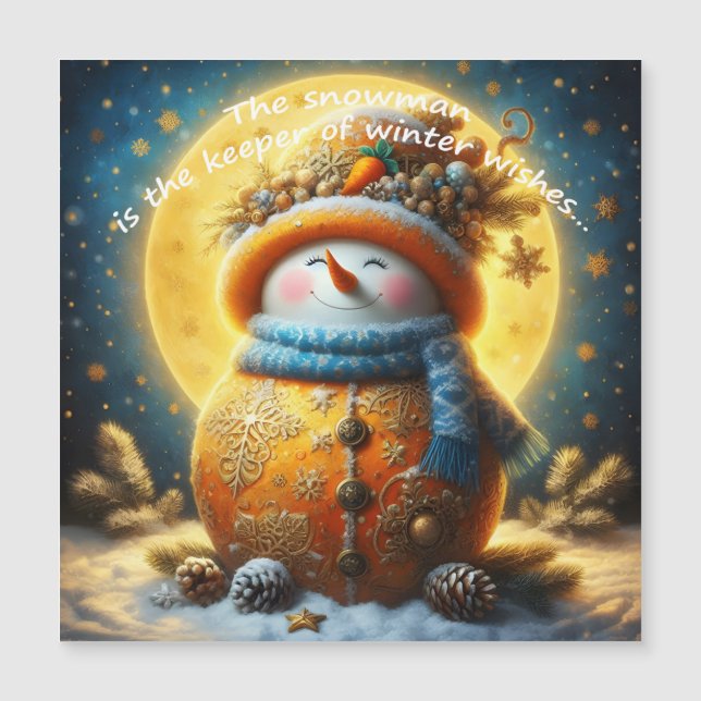 Greeting magnet with a cute snowman (Frente)