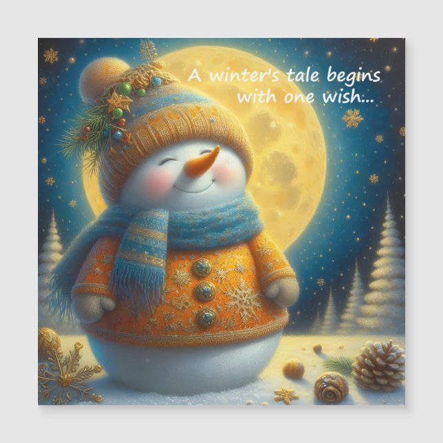 Greeting magnet with a cute snowman (Frente)