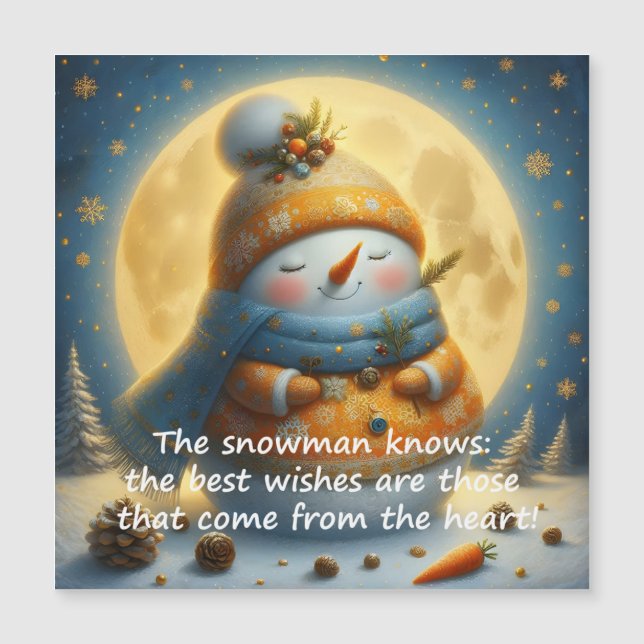 Greeting magnet with a cute snowman (Frente)