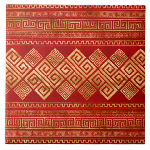 Grego Meander - Chave Grega - Dourado no Vermelho