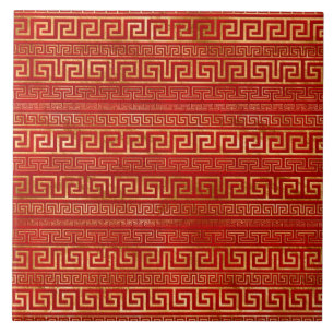 Grego Meander - Chave Grega - Dourado no Vermelho