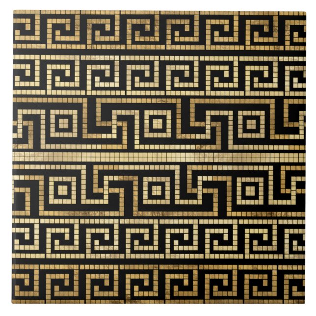 Grego-mosaico meandro-chave grega preto e Dourado (Frente)