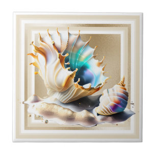 Grelha de martelo de ouro 3D iridescente com conch